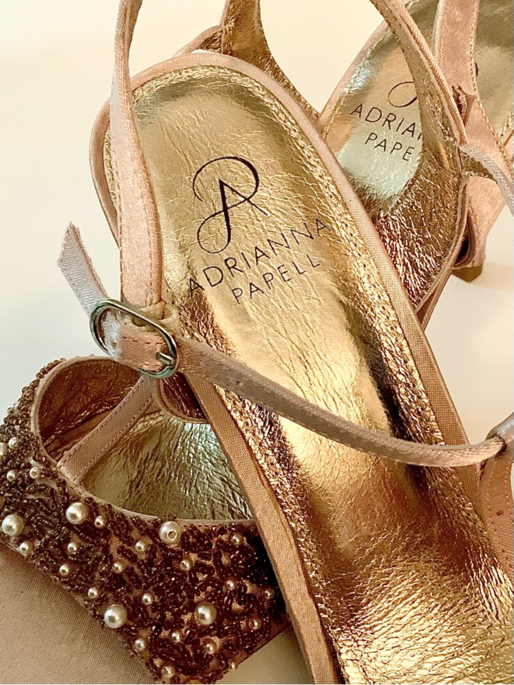 Adrianna Papell Beaded T-Strap Heels in Rose Gold - Picture 12 of 16